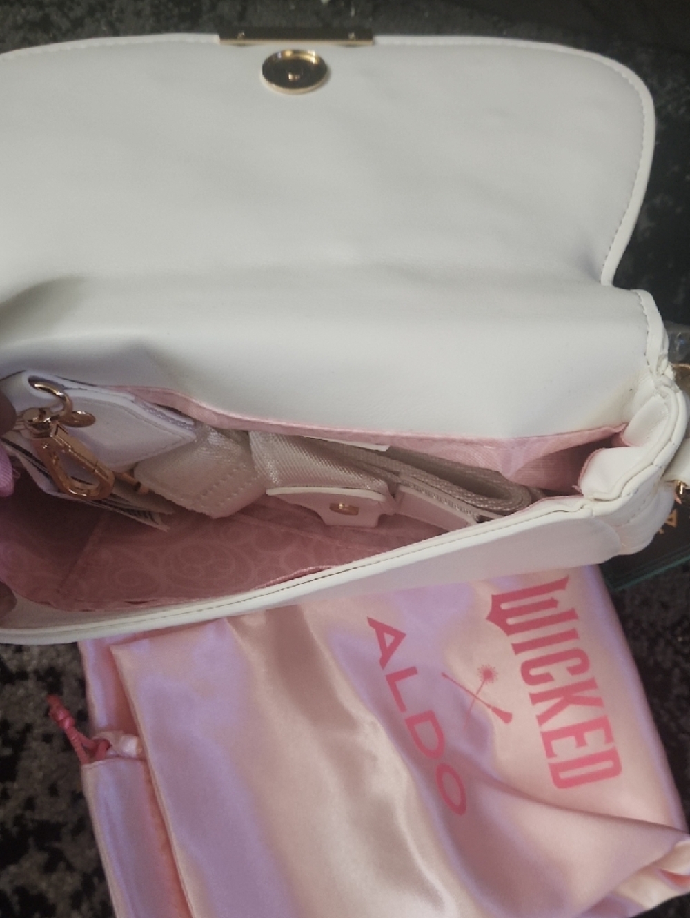 Small Aldo White Quilted Shoulder Bag with Gold Butterfly Accents - Picture 5 of 5